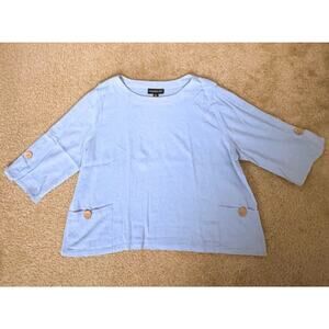Monterey Bay Clothing Co Top XL Blue 100% Cotton Button Pocket 3/4 Sleeve